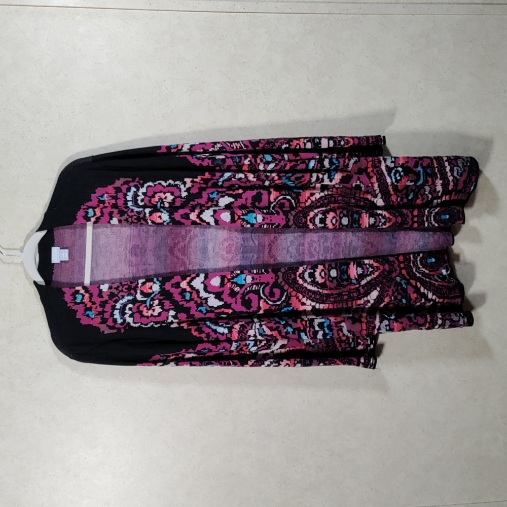 6167 Chico's black and purple open front long line cardigan 3 XL